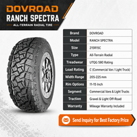 Pneu tout-terrain DOVROAD RANCH SPECTRA 215/R15C UTQG 580 Radial 15 pouces pour camionnette légère et fourgonnette de transport