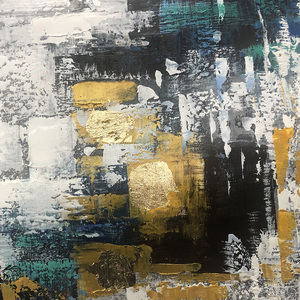 Dipinti ad olio grigio blu dorato su tela dipinti a mano di arte astratta decorazione moderna dell'hotel retrò nostalgico - Product Image 6