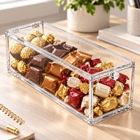 Boîte de rangement en acrylique transparente personnalisée avec bouton et couvercle rabattable
