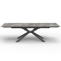 Ensemble de tables à manger extensibles en céramique marbrée Inol de 12 mm avec 12 places, fabriquées avec des pieds en métal et un plateau en pierre frittée