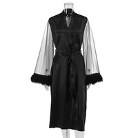 Femmes chaudes vêtements de salon peignoir pyjamas Robe de nuit Robe de sous-vêtements plume longue Robe de mariée Sexy dentelle Lingerie nuisette pour dames