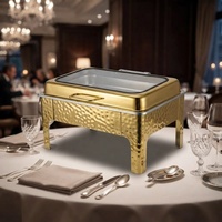 Chauffe-Plat Électrique Rectangulaire 9L en Acier Inoxydable Doré de Luxe pour Buffet, Alimenté par Combustible, Idéal pour Hôtels et Restaurants - Grande Vente
