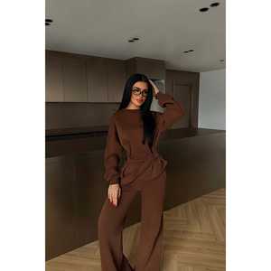 Conjunto de traje para mujer con detalle de cinturón marrón - Product Image 4