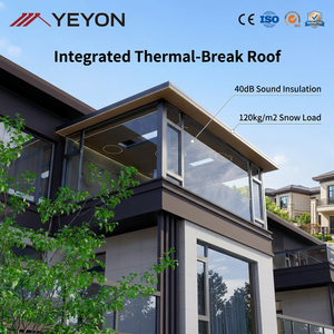 หลังคากระจกต่อเติมแบบ OEM ยี่ห้อ Yeyon พร้อมกริดกระจกต่อเนื่องกันแบบติดตั้งบนชั้นบน  ชายคาลึก  บุผนังไม้  ระบบกันความร้อน  ห้องกระจกกลางแจ้ง - Product Image 1