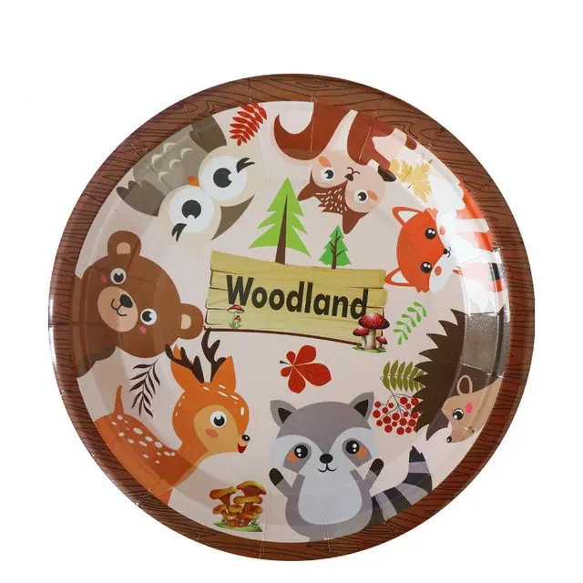 森の動物のテーマパーティー使い捨て食器セットキツネとハリネズミのパターンの紙皿子供の動物の誕生日のお祝い