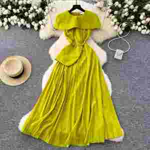 Vestido Midi Elegante de Talla Grande para Mujer, Estilo Túnica, Plisado, con Encaje y Diseño de Parches - Product Image 1