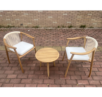 Ensemble de salon de jardin 3 pièces en teck résistant aux UV avec table et chaises en corde tressée pour balcon