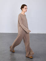 Pantalon en maille ample et écologique pour femme, taille mi-haute élastique, coupe décontractée, longueur intégrale, chaud et décontracté pour l'hiver