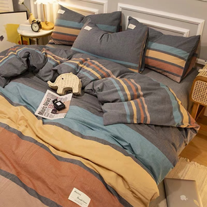 Juego de Sábanas Nórdicas Simples de Cuatro Piezas, de Algodón Puro Teñido con Hilo, Lavado, para <span class=keywords><strong>Cama</strong></span> Doble, Funda de Edredón, Lujo Moderno - Product Image 1