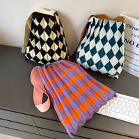 Große Kapazität Reise-Strickhandtasche Plissierte Tragetasche mit Kordelzug Erweiterbare Faltbare Damen-Schultertasche