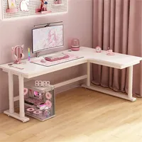 Bureau d'ordinateur d'angle en fibre de carbone rose avec étagère, mobilier de bureau pour jeux et études, fabricant en gros OEM ODM