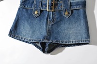 Jean court bleu foncé pour femmes, taille basse, Sexy, mode, ceinture, Mini jupes, Shorts