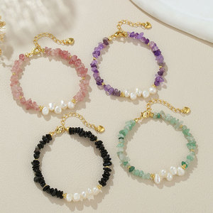 Pulsera de Oro con Perlas Naturales de Agua Dulce Irregulares de Tres-Siete Agujeros, Cristal y <span class=keywords><strong>Jade</strong></span>, Estilo Barroco, Joyería Versátil al por Mayor - Product Image 1