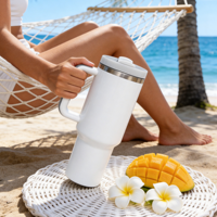 Lot de 20 gobelets isothermes de 40 oz avec poignée et paille en acier inoxydable blanc pour sublimation – Expédition depuis l'entrepôt américain