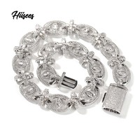 Collier chaîne cubaine œil de cheval 18 mm avec diamants CZ, collier croix, collier statement pour homme et femme