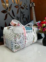 Sac de voyage de luxe en coton imprimé au bloc, fait main, avec fermeture éclair, lavable, pour la plage, la nuit, les courses et le marché