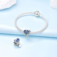 Breloque Européenne Cœur Aile d'Ange en Zircon, Perle à Grand Trou, en Cuivre Plaqué Argent, Émail Bleu Dégradé Scintillant, Motif Amour Classique