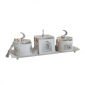 Ensemble de service en métal oriental avec couvercle, motif lune, pour dattes et noix, organisateur de bols, vaisselle de Ramadan, plat décoratif, bols à dattes - Product Image 5