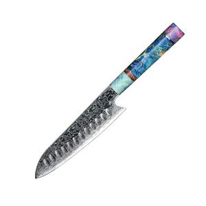 Cuchillo <span class=keywords><strong>de</strong></span> <span class=keywords><strong>chef</strong></span> Santoku <span class=keywords><strong>de</strong></span> acero <span class=keywords><strong>de</strong></span> Damasco superventas mango <span class=keywords><strong>de</strong></span> madera <span class=keywords><strong>de</strong></span> resina <span class=keywords><strong>de</strong></span> 7 pulgadas hecho a mano superventas - Product Image 1