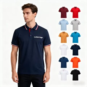 Chemise à manches courtes boutonnée unisexe en coton tricoté respirant 100 % avec logo imprimé sur le devant, pour homme, golf, vente en gros, 220 grammes - Product Image 1