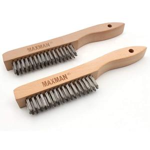 Brosse métallique robuste en acier inoxydable pour le nettoyage de la rouille 10 \ "manche en bois de hêtre incurvé 2 pièces de poils - Product Image 2