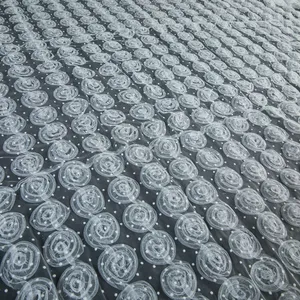 Tulle Fabric 3D Lace Embroidery Tulle Fabric Flock Spot Taffeta Plate Three-Dimensional Rose Wedding Dress Fabric For Children