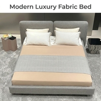 Lit plateforme moderne nordique minimaliste avec cadre rembourré en tissu, taille Queen, tête de lit séparée, en lin gris, idéal pour appartement