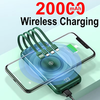 Batterie externe portable OEM/ODM personnalisée de 10000 mAh haute capacité avec charge sans fil, écran LED et câbles intégrés