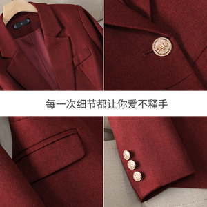Women's Red Suit Set Satin Full Sleeve Spring Office Lady Anti-Wrinkle Professional Attire - Product Image 4