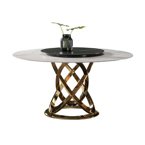 Modern nordic style stainless steel legs marble top table round dining table set