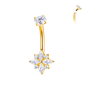 Venta al por mayor F136 <span class=keywords><strong>titanio</strong></span> flor vientre anillos Pvd chapado en oro plátano para el ombligo botón <span class=keywords><strong>Piercing</strong></span> - Product Image 1