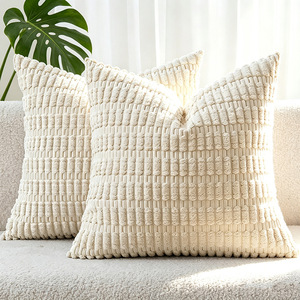 Housse de <span class=keywords><strong>coussin</strong></span> en velours côtelé texturé de qualité supérieure - Housse de <span class=keywords><strong>coussin</strong></span> carrée unie douce pour canapé, lit, décoration de bureau - Product Image 1