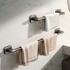 Porte-serviettes mural sans perçage, gris anthracite, style nordique, <span class=keywords><strong>pour</strong></span> appartement, avec étagère <span class=keywords><strong>de</strong></span> rangement et <span class=keywords><strong>barre</strong></span> simple <span class=keywords><strong>pour</strong></span> <span class=keywords><strong>salle</strong></span> <span class=keywords><strong>de</strong></span> <span class=keywords><strong>bain</strong></span> - Product Image 1