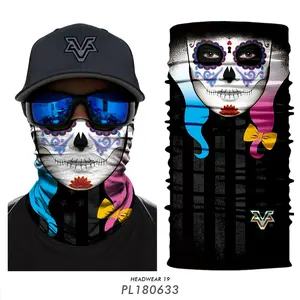 Bandana de tubo mágico de poliéster com bandeira americana da moda, máscara facial esportiva respirável Joker Skull