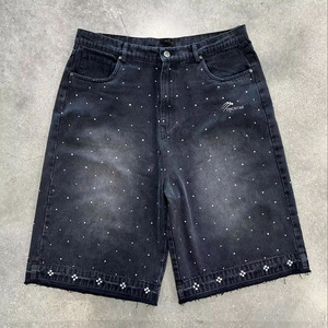 Y2k Custom Distressed Vintage Acid Wash All Over Print Rhinestone Straight <strong>Leg</strong> Jorts <strong>Jeans</strong> Baggy <strong>Men</strong> Denim <strong>Men's</strong> <strong>Jeans</strong> <strong>Shorts</strong> - Product Image 1