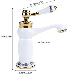 Grifo de cerámica de cuello largo de latón antiguo, grifo mezclador Vintage de porcelana azul/blanca con montaje de un solo orificio para lavabo de baño - Product Image 6