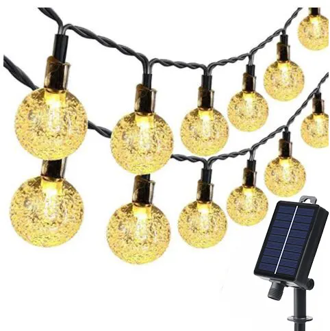 IP65 Waterproof Crystal Ball Christmas Solar String Lights Porch Deck Backyard Lawn Garden Solar Power LED Outdoor String Light