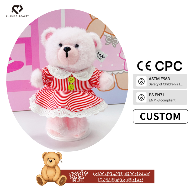 Red and white striped doll collar teddy bear