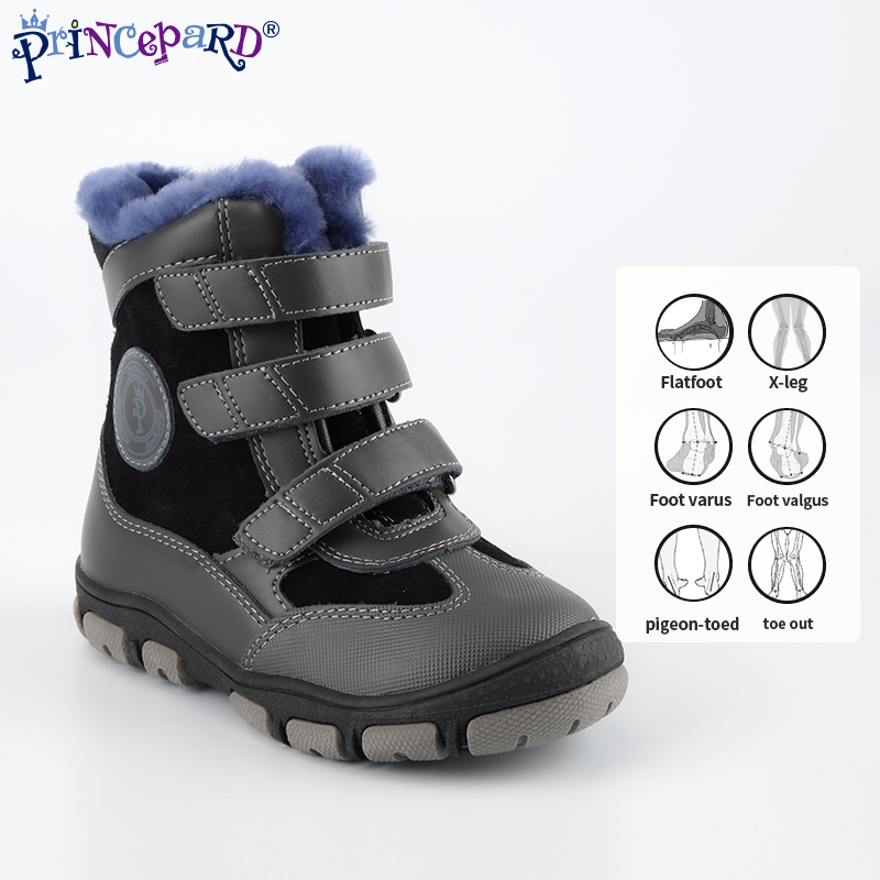 Princepard Wholesale Boys Winter Fur Warm Snow Orthopedic Boots Kids Shoes Orthopedic Boots For Children