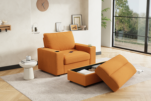 Modern Oversized Chaise Lounge Chair with <b>Storage</b> Ottoman Corduroy Sofa Bed for Living Room with Cup Holders & USB Charging Port - Product Image 5