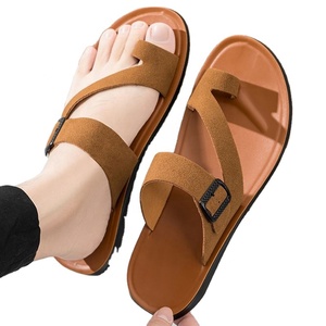 Tongs à bout ouvert pour hommes, en faux daim, semelle extérieure en caoutchouc, semelle souple, pantoufles d'été pour la plage, taille 40-46 - Product Image 1