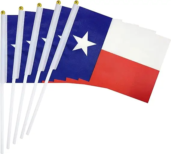 Fast Shipping Customized 14x21cm 100% Polyester Double Sided Printed Plastic Pole Texas Flag Hand Waving Flag