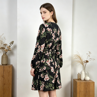 Nouvelle Arrivée 2026 – Robe Cache-Cœur Femme à Imprimé Floral, Col en V, Manches Bouffantes, Taille Haute Ceinturée – Vente en Gros, En Stock