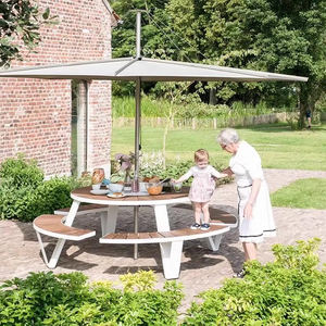 Set di Mobili <span class=keywords><strong>da</strong></span> Esterno <span class=keywords><strong>in</strong></span> Stile Nordico Pastorale, Tavolo Rotondo <span class=keywords><strong>in</strong></span> <span class=keywords><strong>Legno</strong></span> con Panca Impermeabile per Parco, <span class=keywords><strong>Giardino</strong></span> e Cortile - Product Image 2