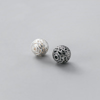 Perles d'espacement creuses en argent sterling 925 thaïlandais, style rétro, 10 mm, fleurs gravées, perles rondes à sertir, fabrication artisanale, accessoires de bijoux pour bracelet