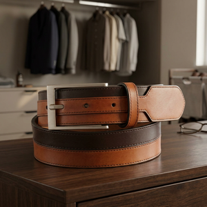 Ceinture en cuir de vache véritable pour homme BS INTERNATIONAL, écologique, imperméable, vintage, boucle à ardillon, marron uni, acier, largeur 3,8 cm - Product Image 1