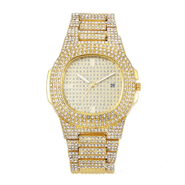 Men Fashion Male Large Dial Hip Hop Diamond Rhinestone Quartz Analog Wrist Ice Out Watches VVS Moissanite Watch