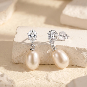 Rinntin GPE140 <span class=keywords><strong>Orecchini</strong></span> Pendenti in Argento Sterling 925 con Zirconia Cubica a Forma di Pera e Perla d'Acqua Dolce Naturale per Donne, Gioielli Eleganti - Product Image 1