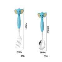 Ensemble de couverts en acier inoxydable pour enfants, forme d'animaux, cuillère et fourchette, manche en silicone, dessin animé, qualité alimentaire
