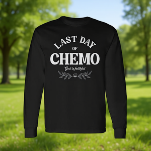 Último día de quimioterapia, Dios es fiel, camiseta de manga larga para concienciación sobre el cáncer - Product Image 3